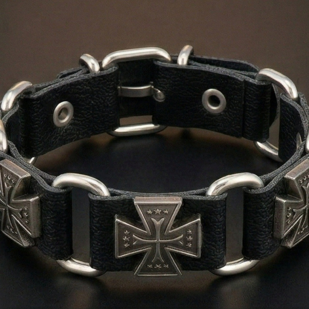 THE MEN THING Leather Bracelet SOVEREIGN CROSS - 23mm Genuine Leather Bracelet with Stainless Steel Buckle Clasp for Men & Boys (8 to 9 inch)