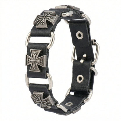 THE MEN THING Leather Bracelet SOVEREIGN CROSS - 23mm Genuine Leather Bracelet with Stainless Steel Buckle Clasp for Men & Boys (8 to 9 inch)