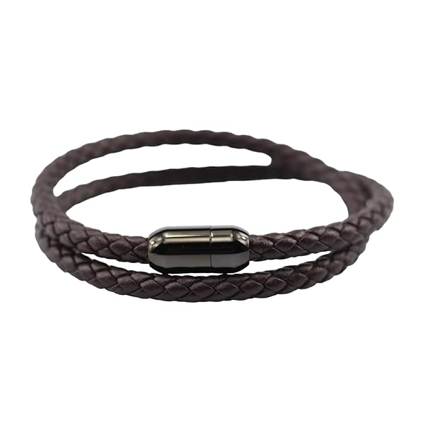 THE MEN THING Leather Bracelet STARRY TWINE BROWN - American Style Genuine Braided Leather Bracelet with Stainless Steel Clasp Magnetic Buckle for Men & Boy (8 inch)