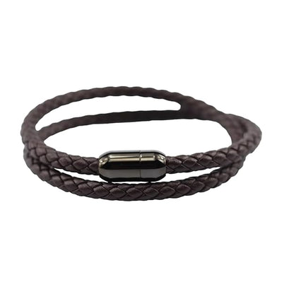THE MEN THING Leather Bracelet STARRY TWINE BROWN - American Style Genuine Braided Leather Bracelet with Stainless Steel Clasp Magnetic Buckle for Men & Boy (8 inch)