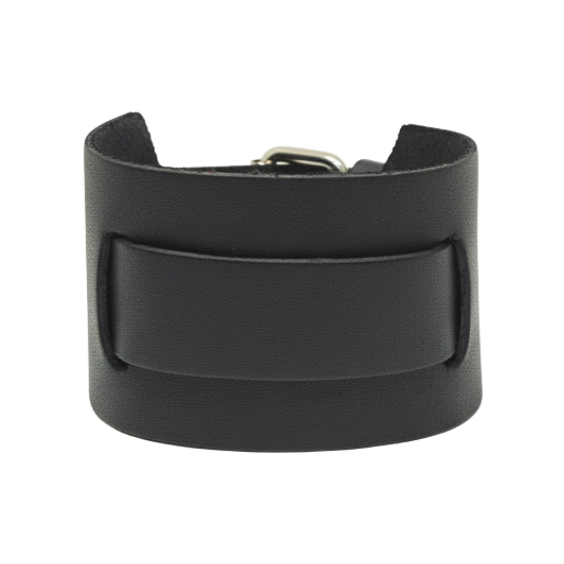 THE MEN THING Leather Bracelet STEALTH EDGE - 50mm Black Genuine Leather Adjustable Bracelet for Men & Boys (10.5 inch)