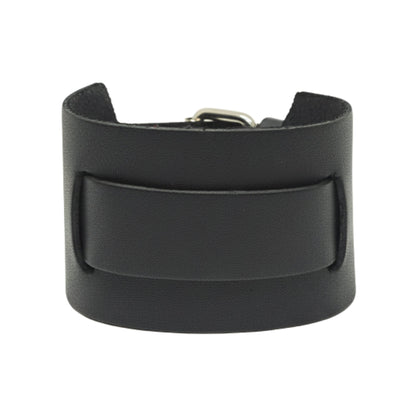 THE MEN THING Leather Bracelet STEALTH EDGE - 50mm Black Genuine Leather Adjustable Bracelet for Men & Boys (10.5 inch)