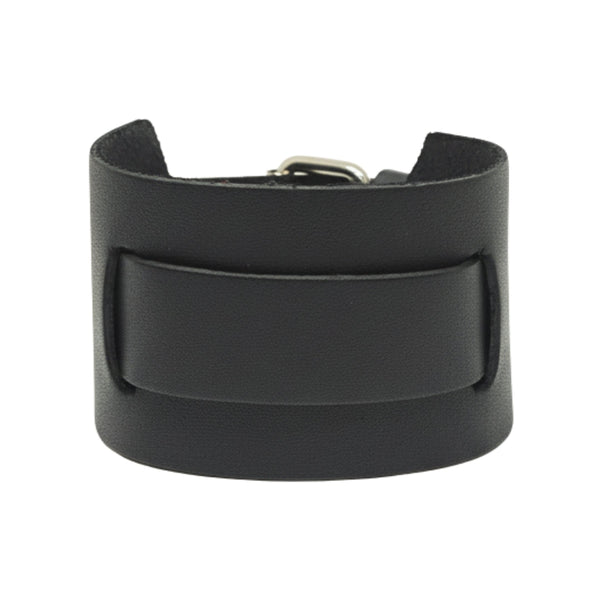 STEALTH EDGE - 50mm Black Genuine Leather Adjustable Bracelet for Men & Boys (10.5 inch)