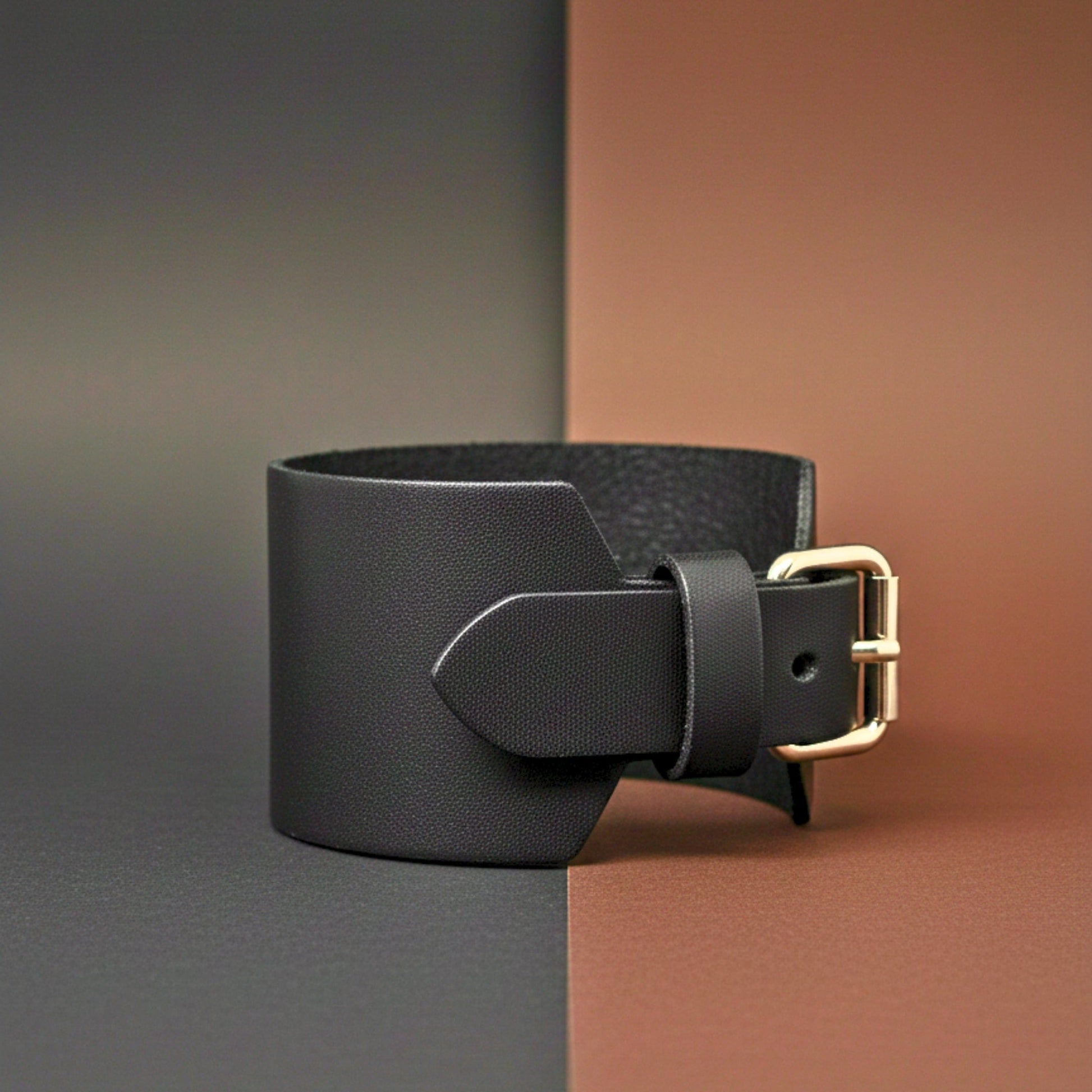 THE MEN THING Leather Bracelet STEALTH EDGE - 50mm Black Genuine Leather Adjustable Bracelet for Men & Boys (10.5 inch)