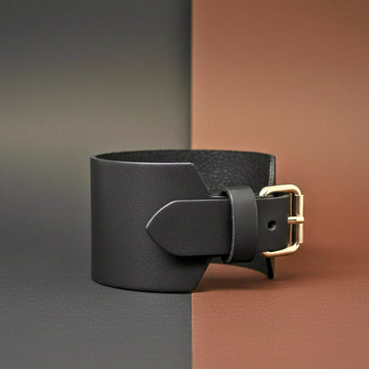 THE MEN THING Leather Bracelet STEALTH EDGE - 50mm Black Genuine Leather Adjustable Bracelet for Men & Boys (10.5 inch)