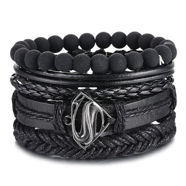 THE MEN THING Leather Bracelet SUPERNOVA BAND Set of 4 Genuine Braided Leather Adjustable Bracelets for Men & Boys – 8 Inch