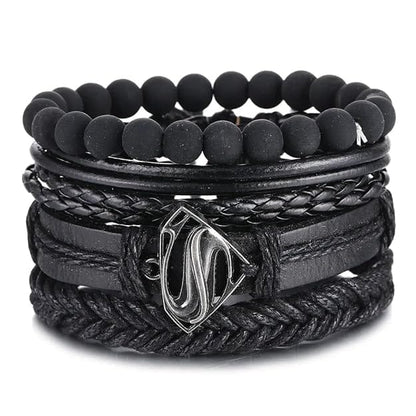 THE MEN THING Leather Bracelet SUPERNOVA BAND Set of 4 Genuine Braided Leather Adjustable Bracelets for Men & Boys – 8 Inch