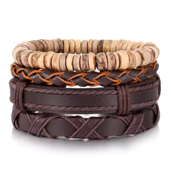 SURVIVOR’S STRAND - 4 Pcs Genuine Braided Leather Bracelet Set for Men & Boys (8 inch)