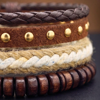 THE MEN THING Leather Bracelet TACTICAL GROVE - 3Pcs Genuine Leather Adjustable Bracelets Set for Men & Boys