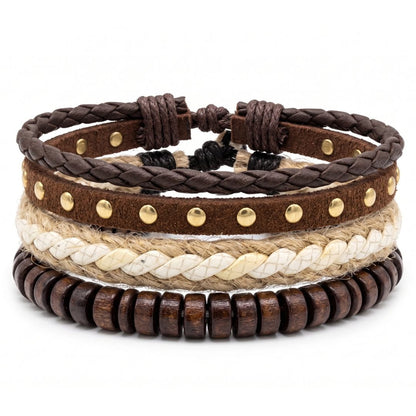 THE MEN THING Leather Bracelet TACTICAL GROVE - 3Pcs Genuine Leather Adjustable Bracelets Set for Men & Boys