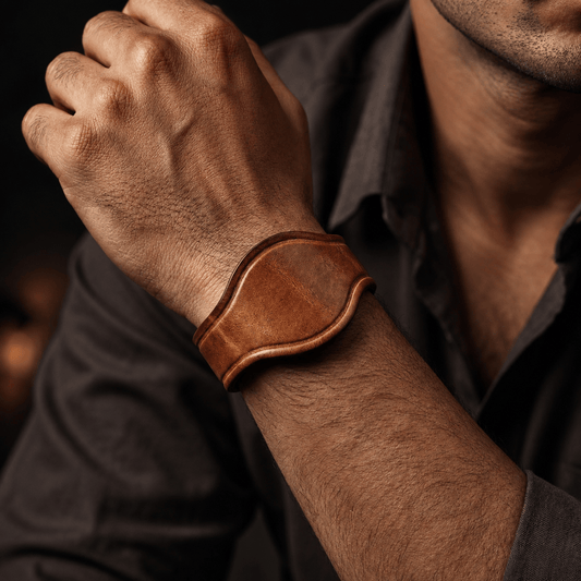 THE MEN THING Leather Bracelet TAVERNIX CUFF - 20mm Brown Genuine Leather Adjustable Bracelet for Men & Boys (9.5 inch)