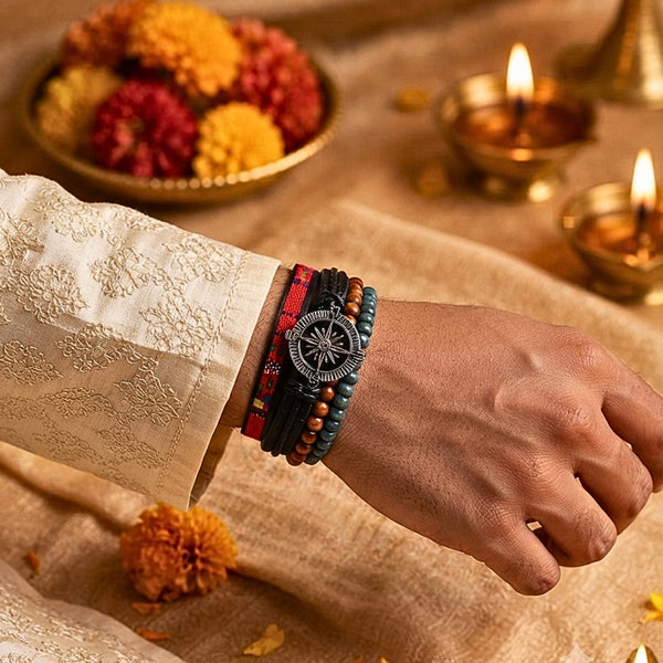 The Perfect Rakhi Gift For Every Brother – ADVENTURE STACK - Premium 4 Pcs Leather Bracelets With Timeless Style (8inch)