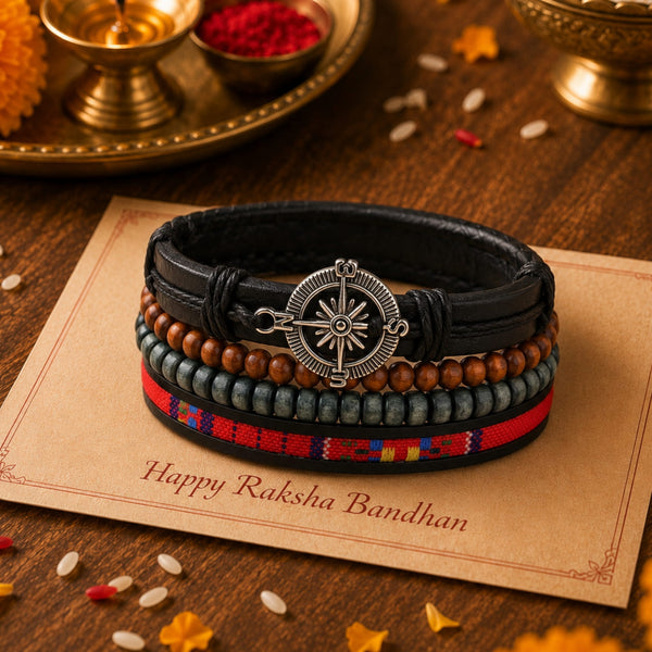The Perfect Rakhi Gift For Every Brother – ADVENTURE STACK - Premium 4 Pcs Leather Bracelets With Timeless Style (8inch)