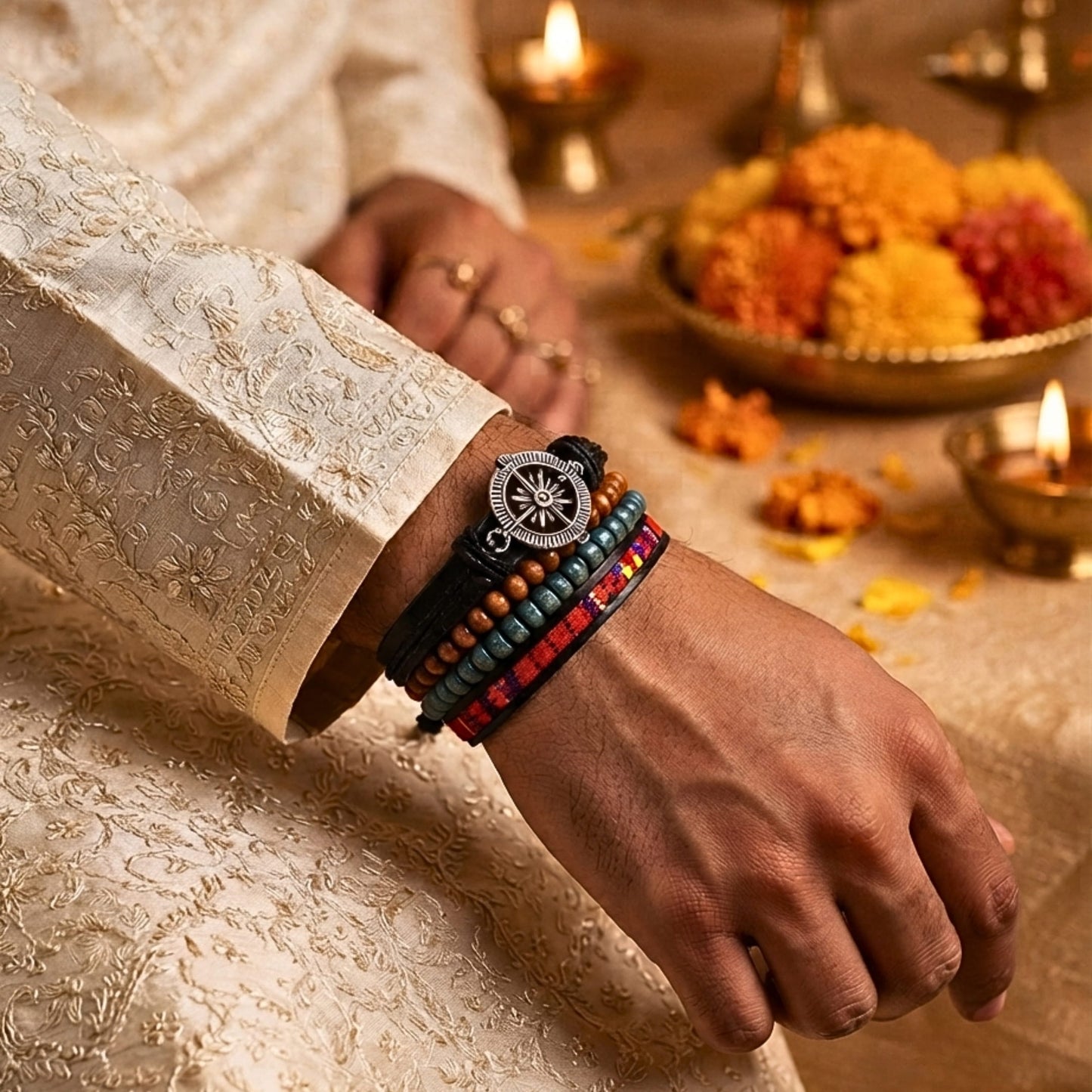 THE MEN THING Leather Bracelet The Perfect Rakhi Gift For Every Brother – ADVENTURE STACK - Premium 4 Pcs Leather Bracelets With Timeless Style (8inch)