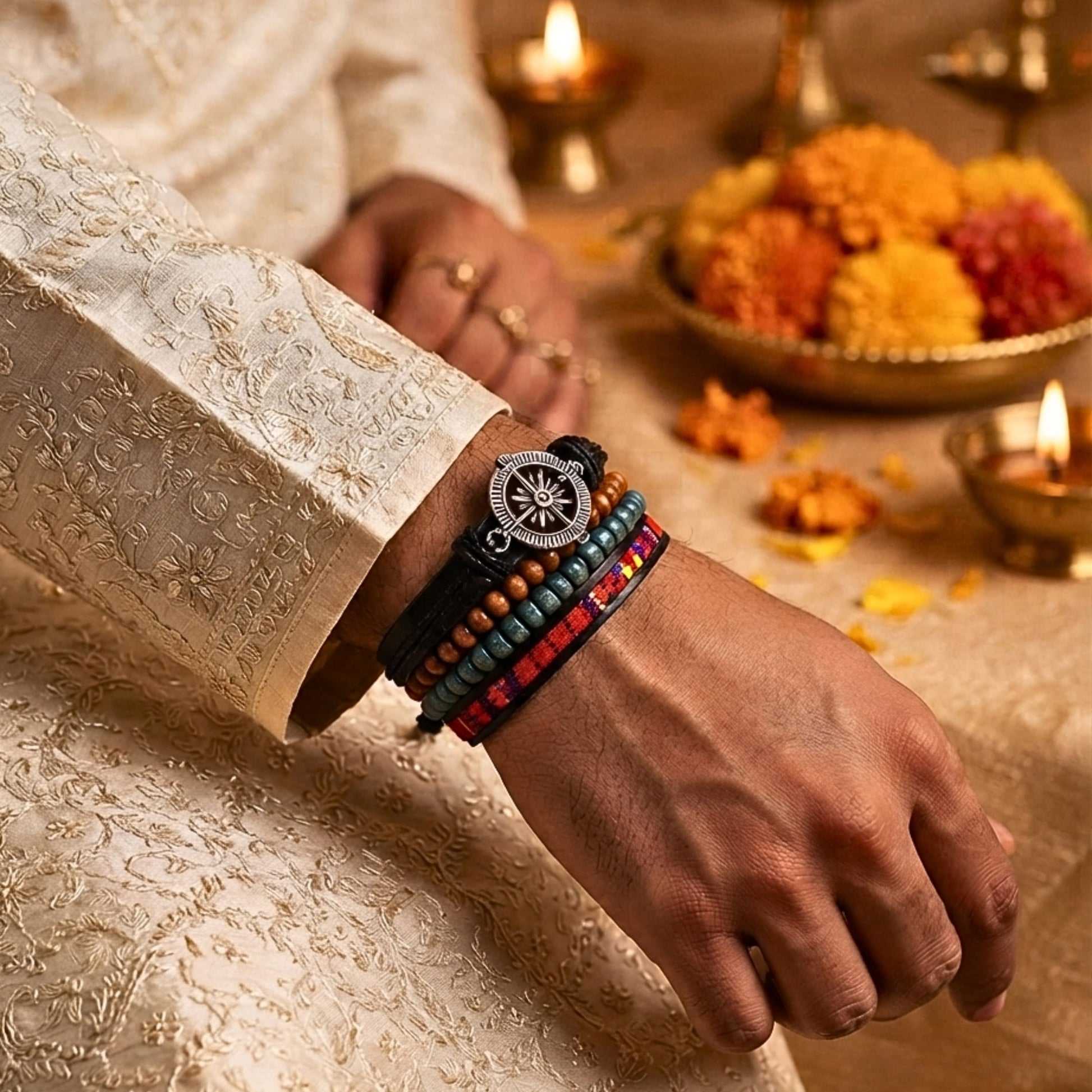 THE MEN THING Leather Bracelet The Perfect Rakhi Gift For Every Brother – ADVENTURE STACK - Premium 4 Pcs Leather Bracelets With Timeless Style (8inch)
