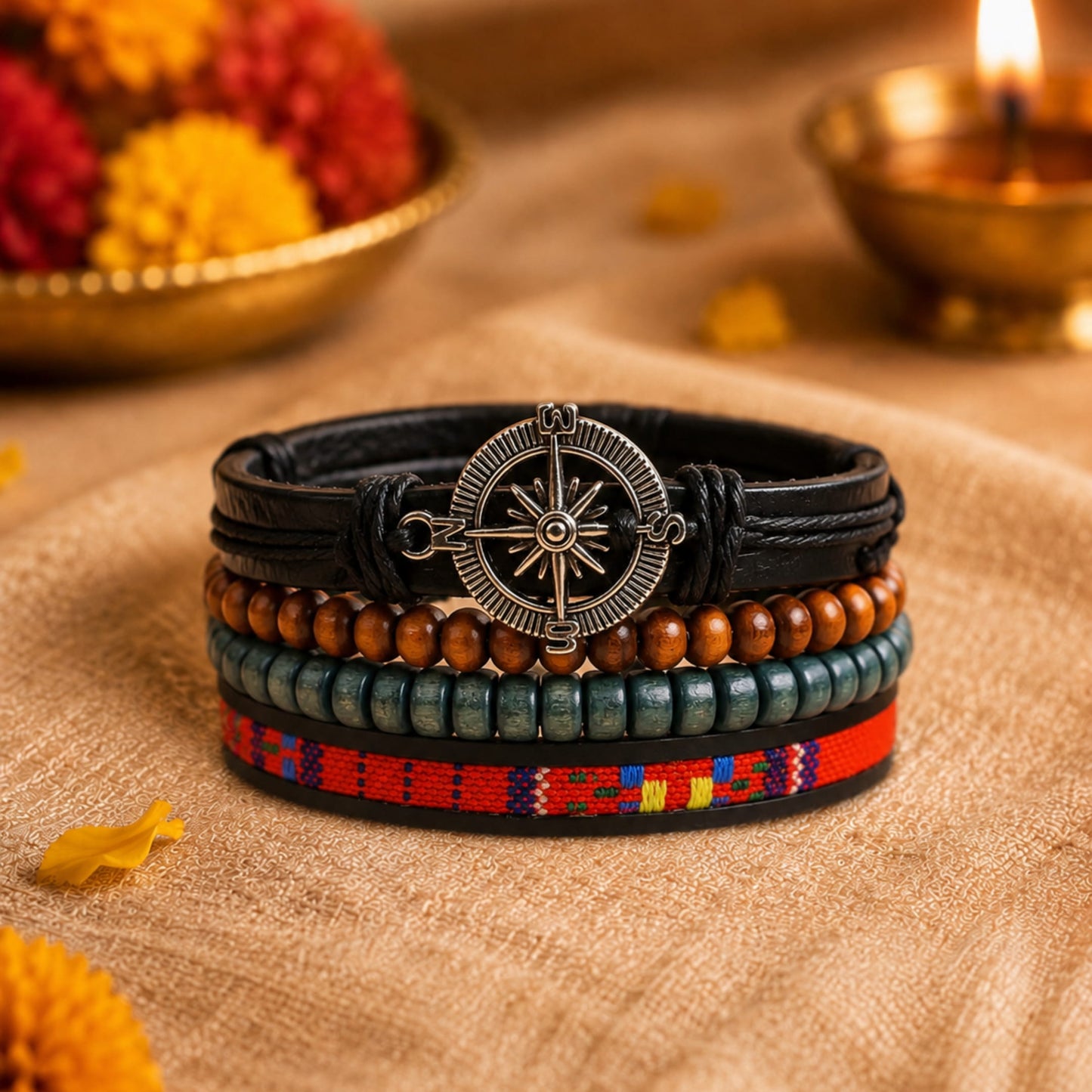 THE MEN THING Leather Bracelet The Perfect Rakhi Gift For Every Brother – ADVENTURE STACK - Premium 4 Pcs Leather Bracelets With Timeless Style (8inch)