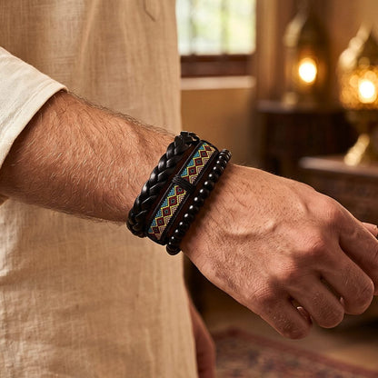 THE MEN THING Leather Bracelet The Perfect Rakhi Gift For Every Brother – AZTEC PULSE - Genuine Leather Bracelets With Timeless Style (Adjustable)