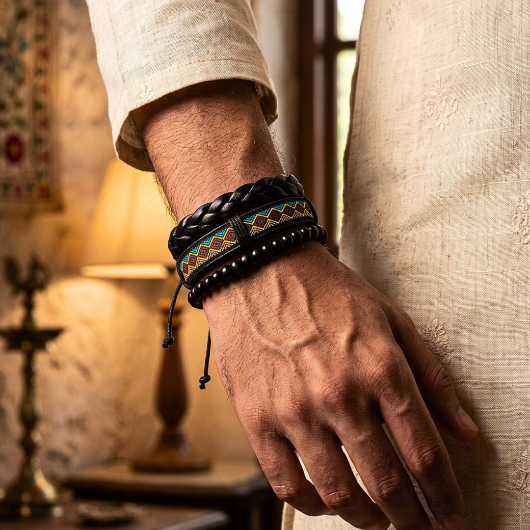 THE MEN THING Leather Bracelet The Perfect Rakhi Gift For Every Brother – AZTEC PULSE - Genuine Leather Bracelets With Timeless Style (Adjustable)