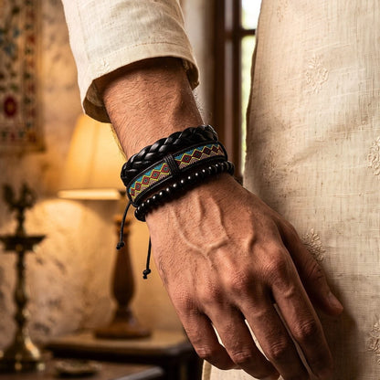 THE MEN THING Leather Bracelet The Perfect Rakhi Gift For Every Brother – AZTEC PULSE - Genuine Leather Bracelets With Timeless Style (Adjustable)