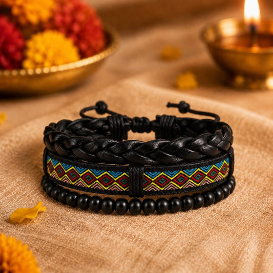 THE MEN THING Leather Bracelet The Perfect Rakhi Gift For Every Brother – AZTEC PULSE - Genuine Leather Bracelets With Timeless Style (Adjustable)