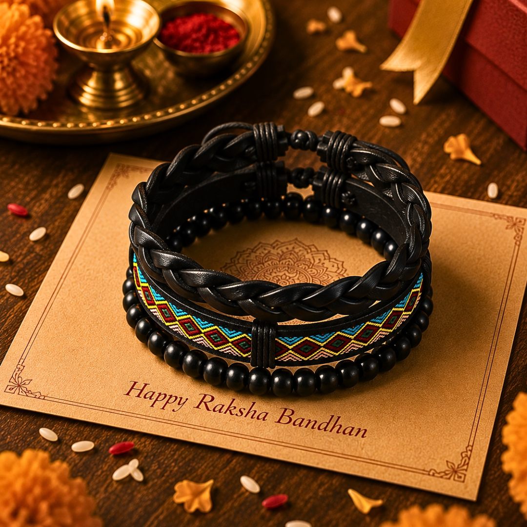 THE MEN THING Leather Bracelet The Perfect Rakhi Gift For Every Brother – AZTEC PULSE - Genuine Leather Bracelets With Timeless Style (Adjustable)