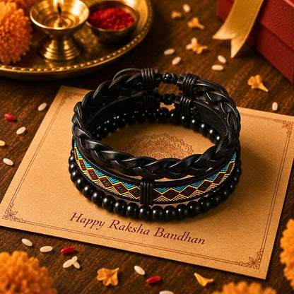 THE MEN THING Leather Bracelet The Perfect Rakhi Gift For Every Brother – AZTEC PULSE - Genuine Leather Bracelets With Timeless Style (Adjustable)
