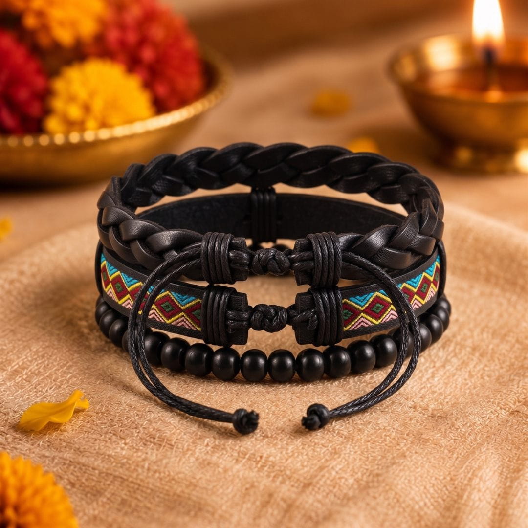 THE MEN THING Leather Bracelet The Perfect Rakhi Gift For Every Brother – AZTEC PULSE - Genuine Leather Bracelets With Timeless Style (Adjustable)