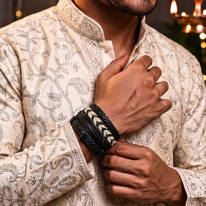 THE MEN THING Leather Bracelet The Perfect Rakhi Gift For Every Brother – BEAST’S KNOT - Premium 4 Pcs Leather Bracelets With Timeless Style (8inch)