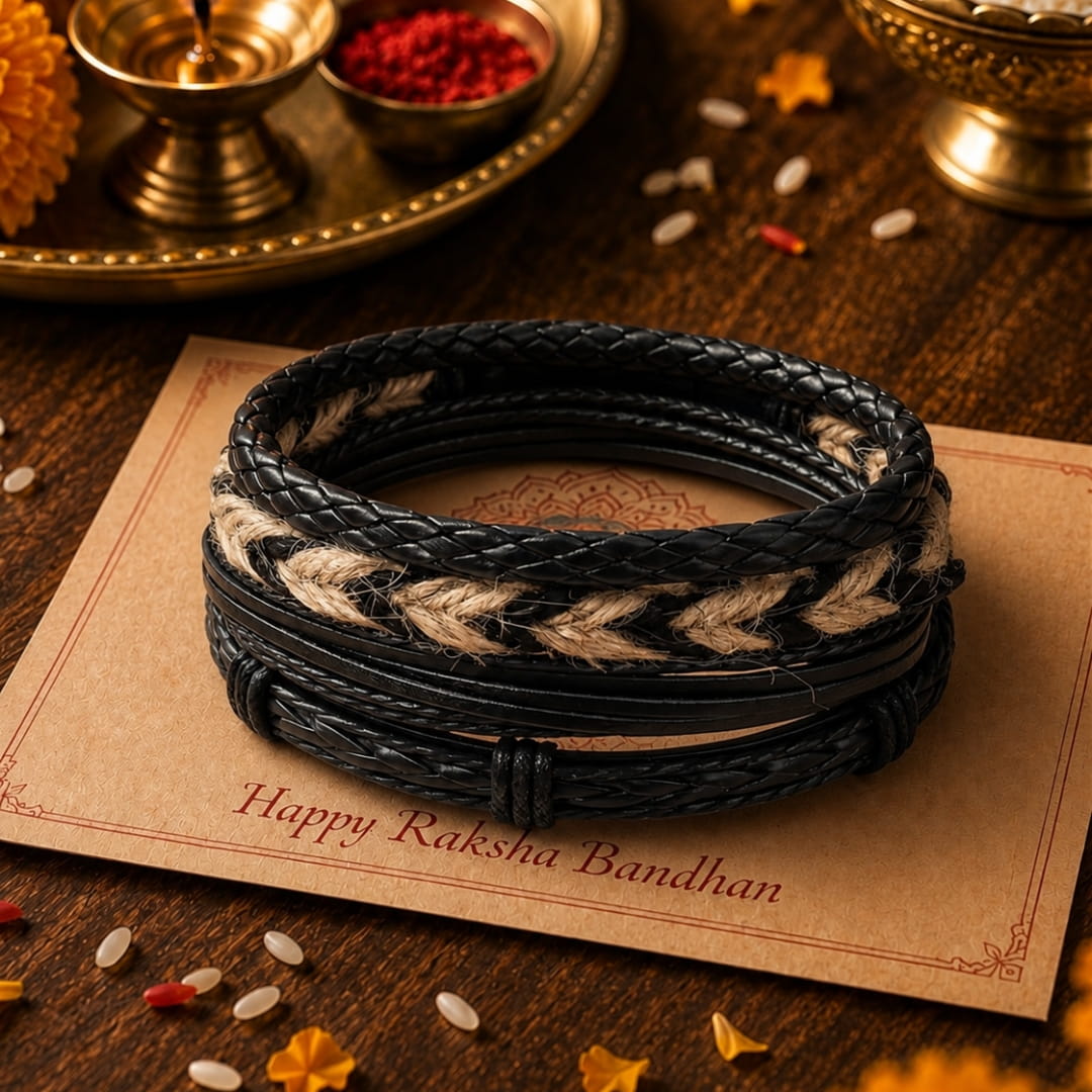 THE MEN THING Leather Bracelet The Perfect Rakhi Gift For Every Brother – BEAST’S KNOT - Premium 4 Pcs Leather Bracelets With Timeless Style (8inch)
