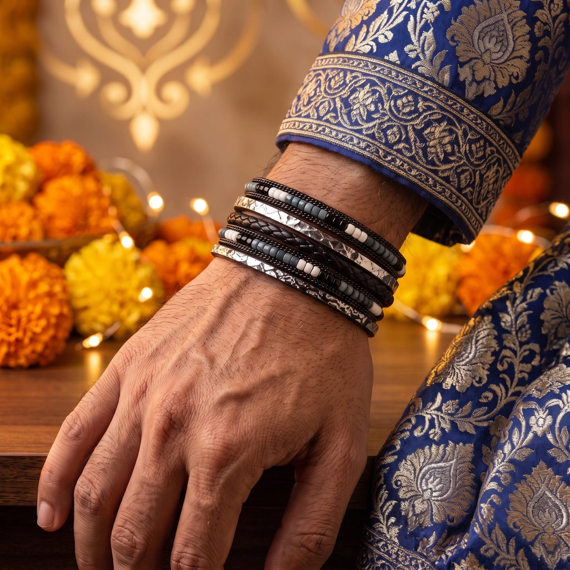 THE MEN THING Leather Bracelet The Perfect Rakhi Gift For Every Brother – Bohemian Bliss Premium Leather Bracelets With Timeless Style (8 Inch)