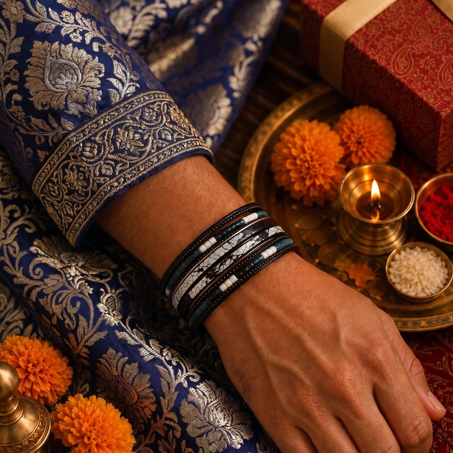 THE MEN THING Leather Bracelet The Perfect Rakhi Gift For Every Brother – Bohemian Bliss Premium Leather Bracelets With Timeless Style (8 Inch)
