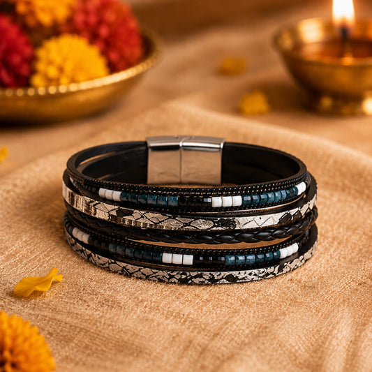 THE MEN THING Leather Bracelet The Perfect Rakhi Gift For Every Brother – Bohemian Bliss Premium Leather Bracelets With Timeless Style (8 Inch)