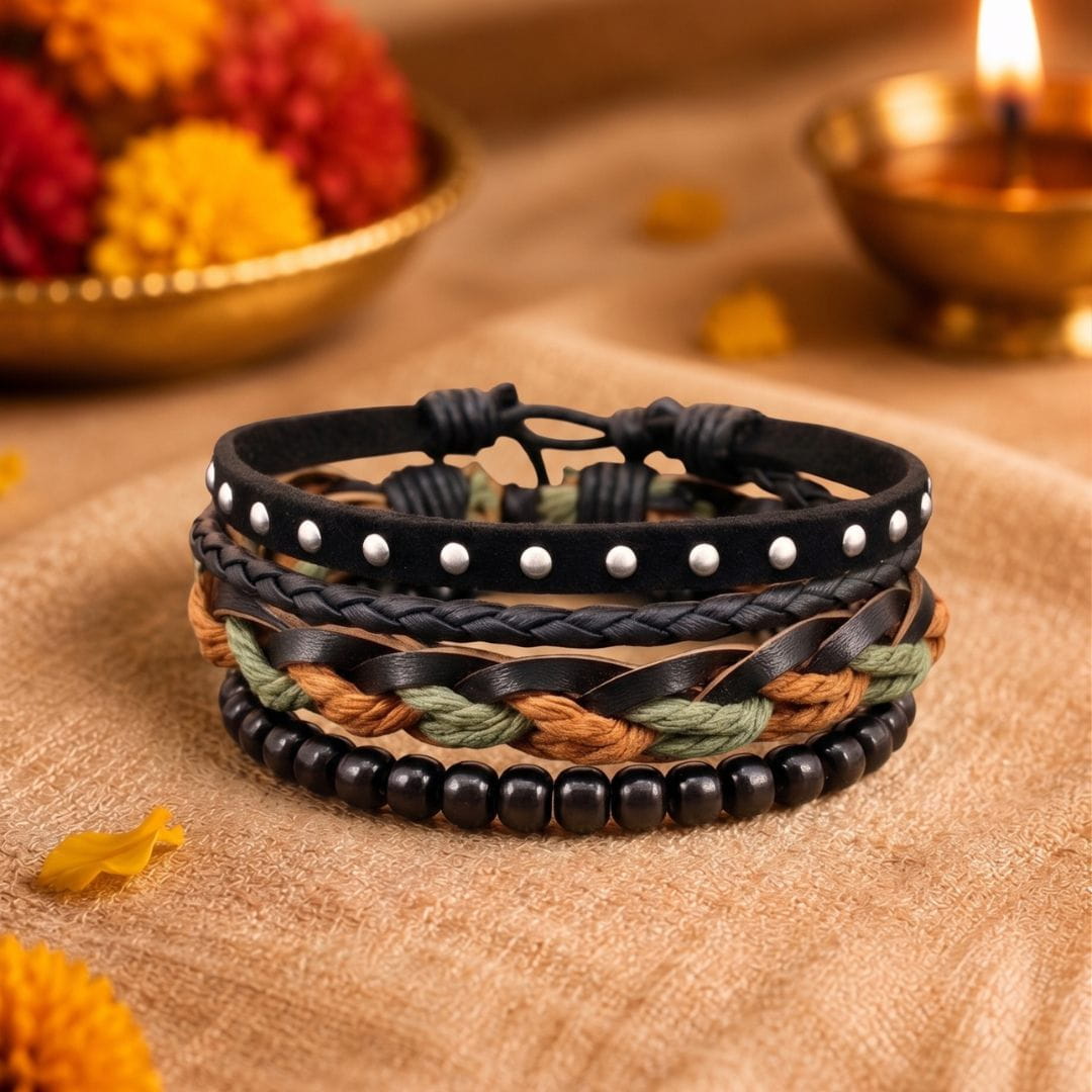 THE MEN THING Leather Bracelet The Perfect Rakhi Gift For Every Brother – CAMO RIDGE - Genuine Leather Bracelets With Timeless Style (Adjustable)