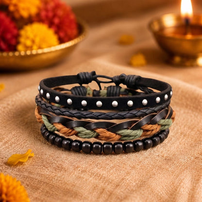 THE MEN THING Leather Bracelet The Perfect Rakhi Gift For Every Brother – CAMO RIDGE - Genuine Leather Bracelets With Timeless Style (Adjustable)