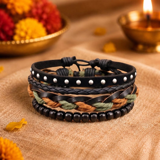 THE MEN THING Leather Bracelet The Perfect Rakhi Gift For Every Brother – CAMO RIDGE - Genuine Leather Bracelets With Timeless Style (Adjustable)