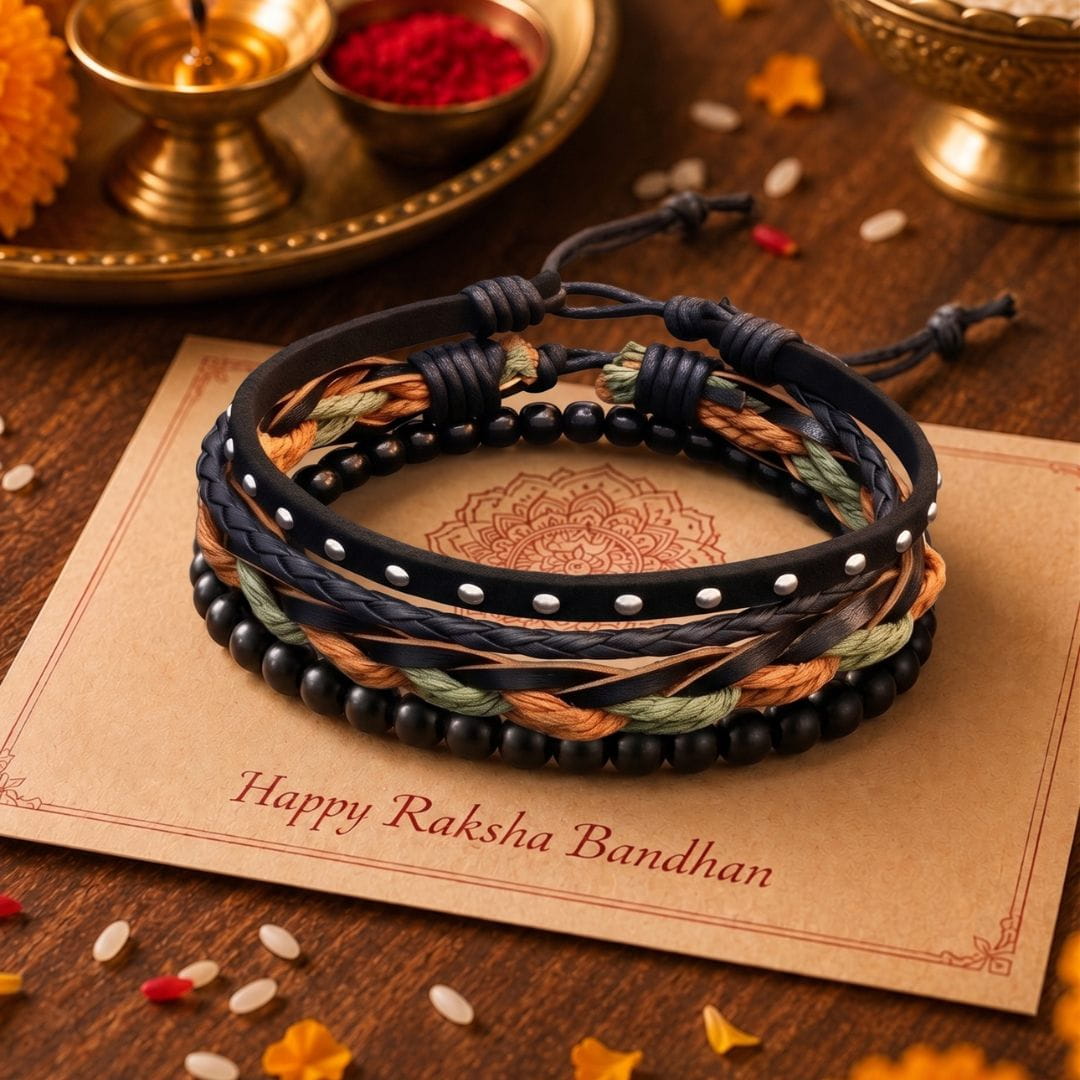 THE MEN THING Leather Bracelet The Perfect Rakhi Gift For Every Brother – CAMO RIDGE - Genuine Leather Bracelets With Timeless Style (Adjustable)