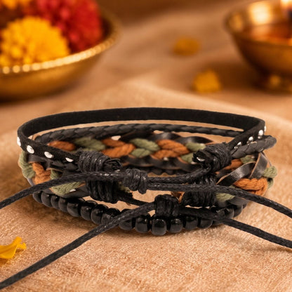 THE MEN THING Leather Bracelet The Perfect Rakhi Gift For Every Brother – CAMO RIDGE - Genuine Leather Bracelets With Timeless Style (Adjustable)