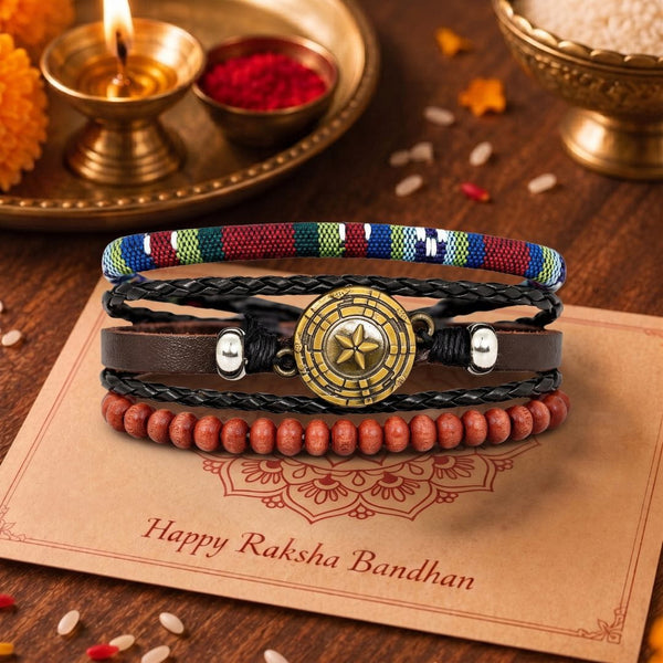 The Perfect Rakhi Gift For Every Brother – COMPASS STAR BROWN - Leather Adjustable Bracelets With Timeless Style