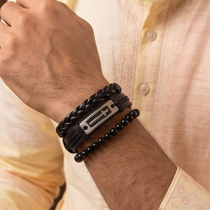 THE MEN THING Leather Bracelet The Perfect Rakhi Gift For Every Brother – CROSS PLATE BLACK - Leather Adjustable Bracelets With Timeless Style