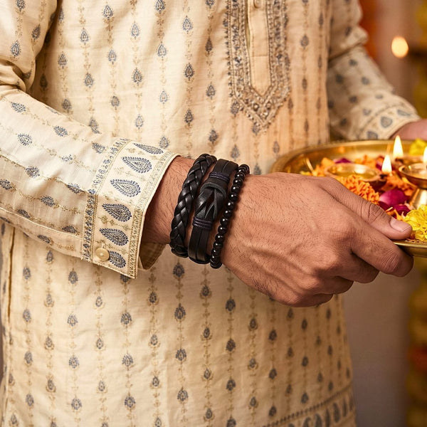 The Perfect Rakhi Gift For Every Brother – DARK LATTICE - Genuine Leather Bracelets With Timeless Style (Adjustable)