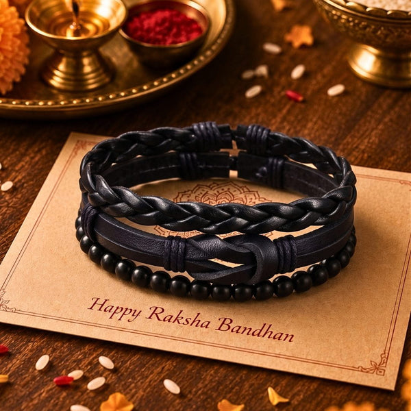 The Perfect Rakhi Gift For Every Brother – DARK LATTICE - Genuine Leather Bracelets With Timeless Style (Adjustable)