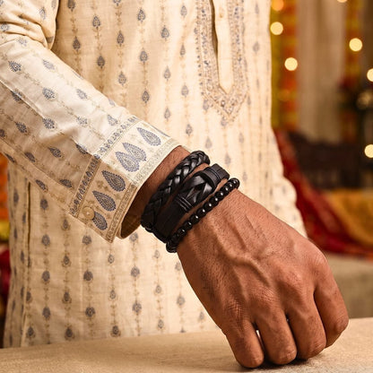 THE MEN THING Leather Bracelet The Perfect Rakhi Gift For Every Brother – DARK LATTICE - Genuine Leather Bracelets With Timeless Style (Adjustable)