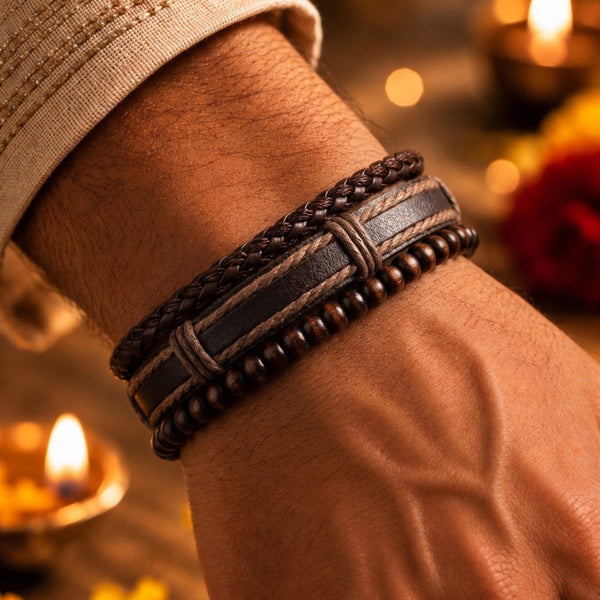 The Perfect Rakhi Gift For Every Brother – DARK OAK - Genuine Leather Bracelets With Timeless Style (Adjustable)