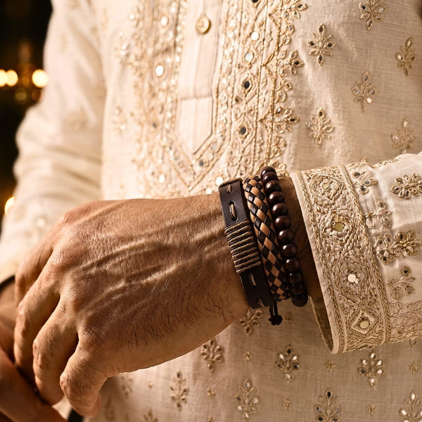The Perfect Rakhi Gift For Every Brother – DESERT STORM - Premium 3 Pcs Leather Bracelets With Timeless Style (8inch)