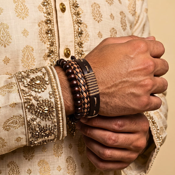 The Perfect Rakhi Gift For Every Brother – DESERT STORM - Premium 3 Pcs Leather Bracelets With Timeless Style (8inch)