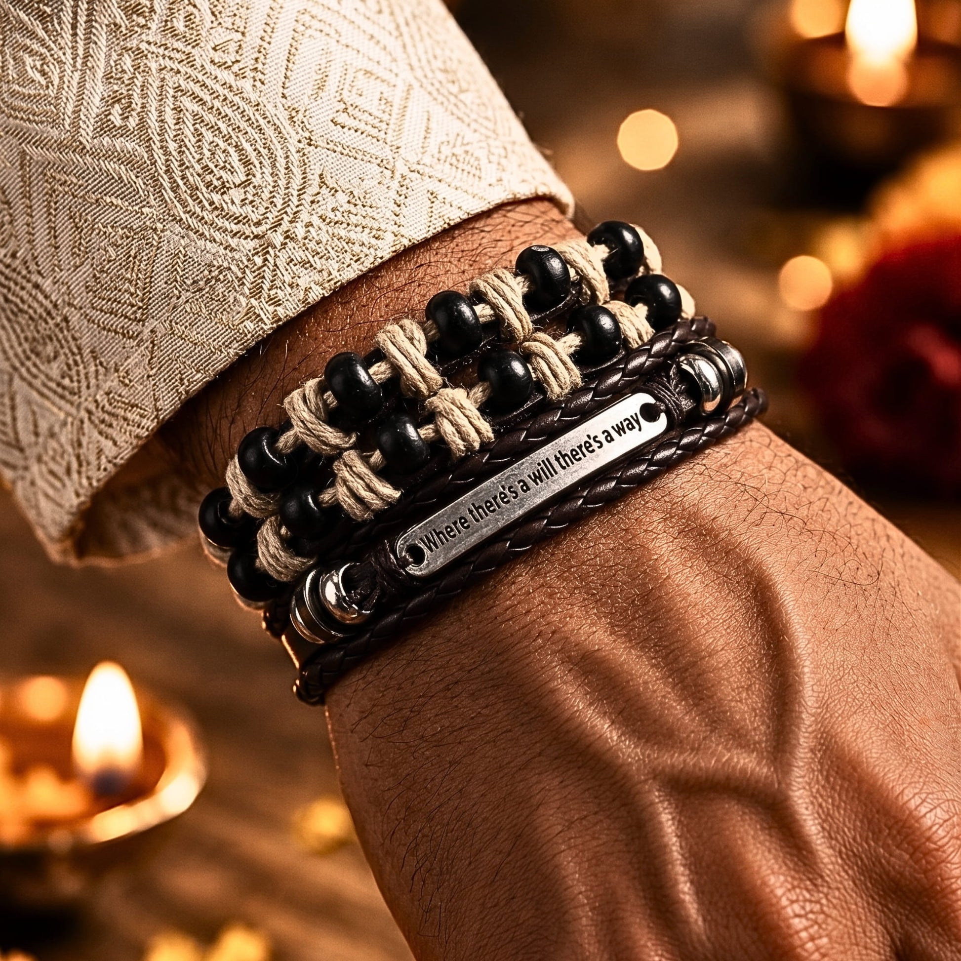 THE MEN THING Leather Bracelet The Perfect Rakhi Gift For Every Brother – DESTINY WRAP - Premium 2 Pcs Leather Bracelets With Timeless Style (8inch)