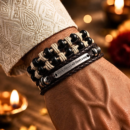 THE MEN THING Leather Bracelet The Perfect Rakhi Gift For Every Brother – DESTINY WRAP - Premium 2 Pcs Leather Bracelets With Timeless Style (8inch)