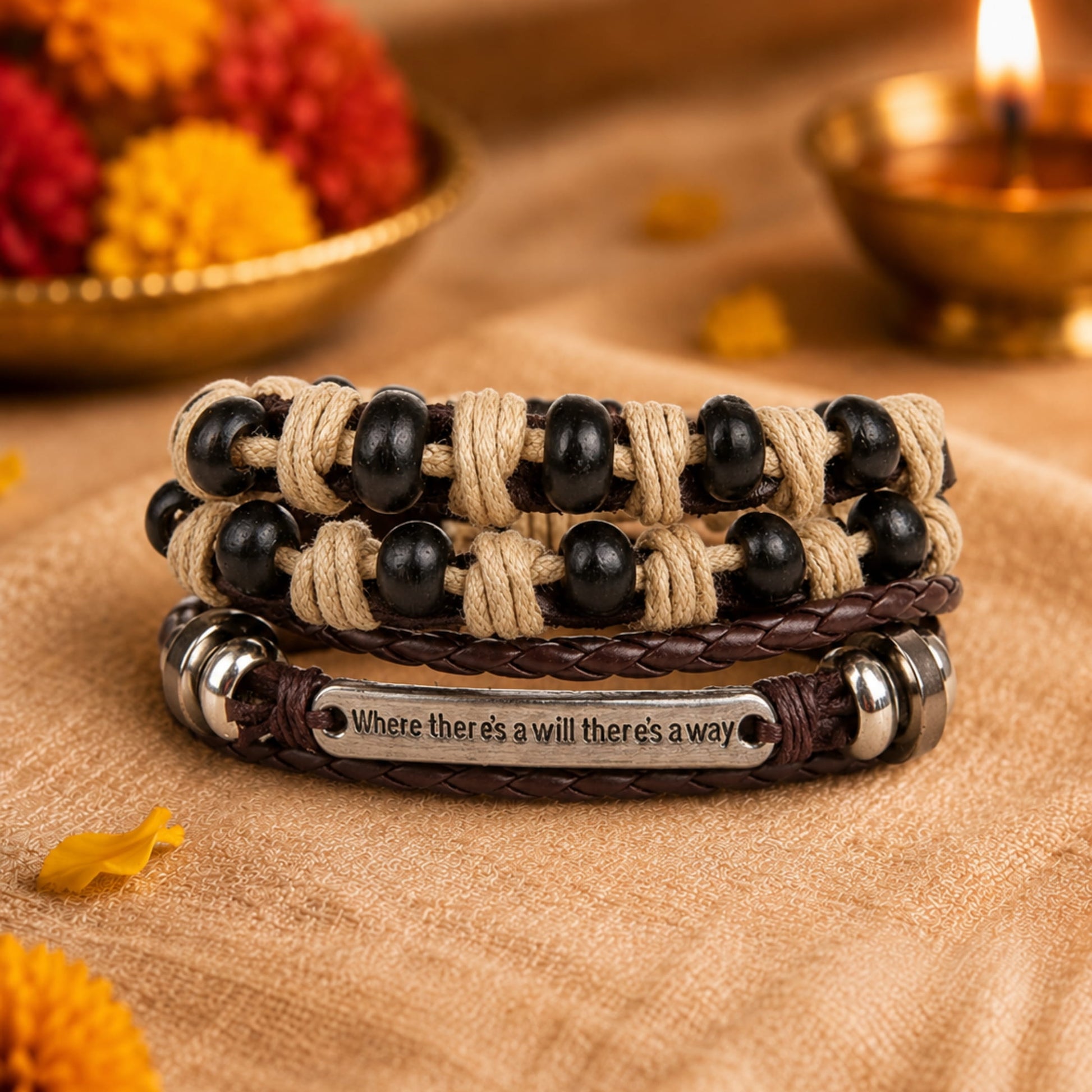 THE MEN THING Leather Bracelet The Perfect Rakhi Gift For Every Brother – DESTINY WRAP - Premium 2 Pcs Leather Bracelets With Timeless Style (8inch)