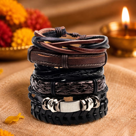 THE MEN THING Leather Bracelet The Perfect Rakhi Gift For Every Brother – Driftwood Wrap Premium Leather Bracelets With Timeless Style (8 Inch)