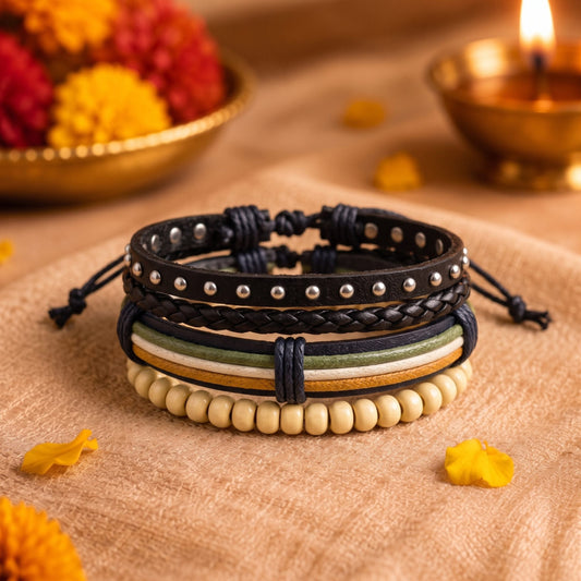 THE MEN THING Leather Bracelet The Perfect Rakhi Gift For Every Brother – DUNE TRIBAL - Genuine Leather Bracelets With Timeless Style (Adjustable)